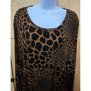 Michael Kors Womens Animal Print Dress 3X Long Sleeve Brown & Black